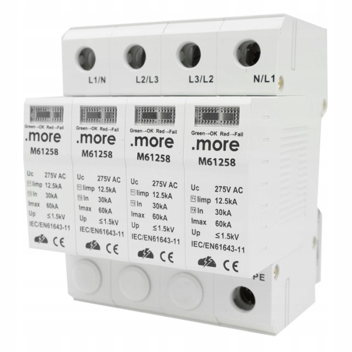 Omezovač přepětí 4P 30KA Bc 275V IP20 T1T2 na Din lištu Ecolight