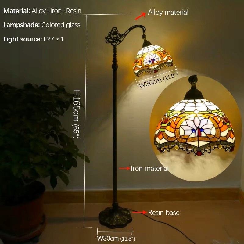 Lampa witrażowa w stylu Tiffany, podłogowa, wys. 165cm