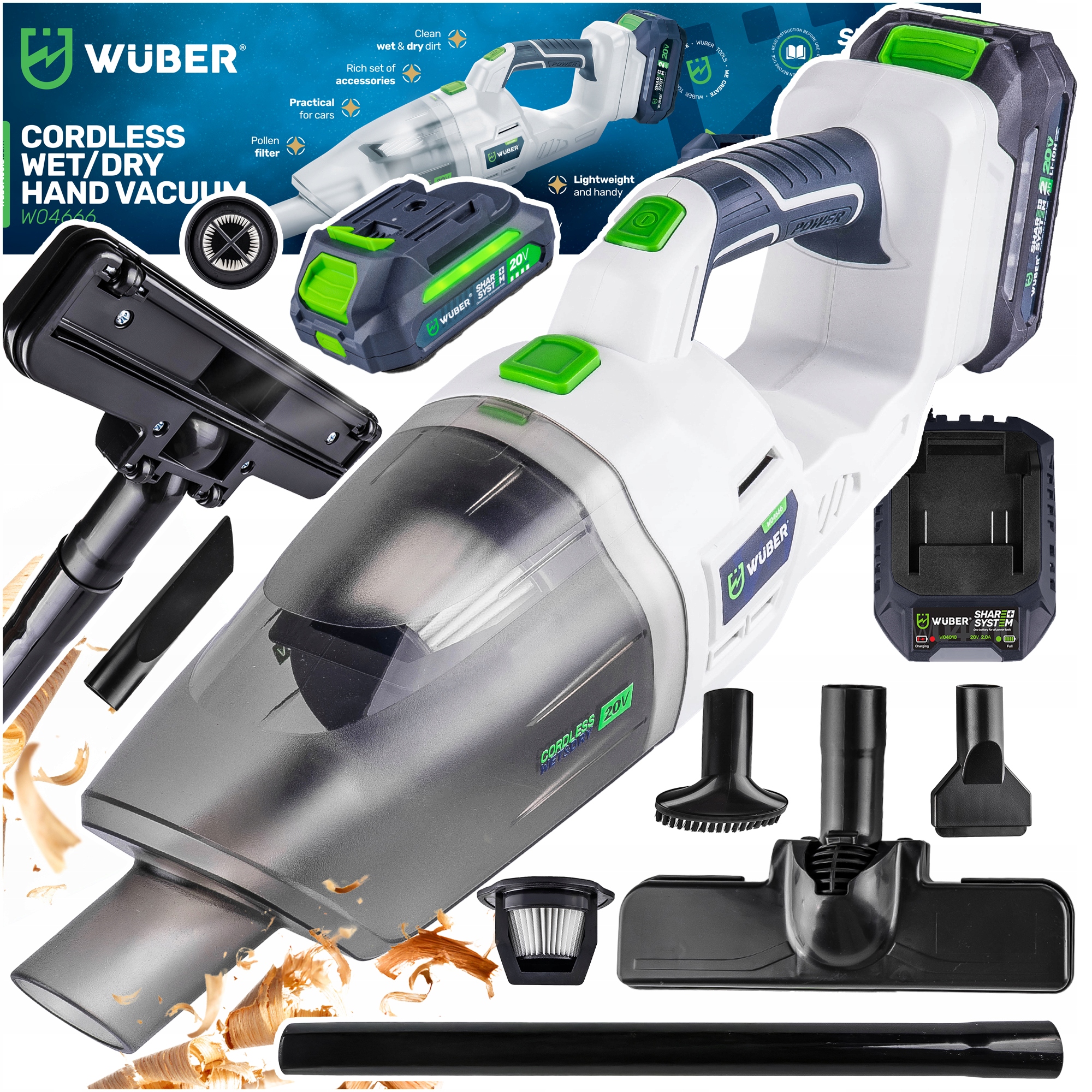 Akumulatorowy Odkurzacz Ręczny Pionowy 2W1 Samochodowy Bezprzewodowy Wuber