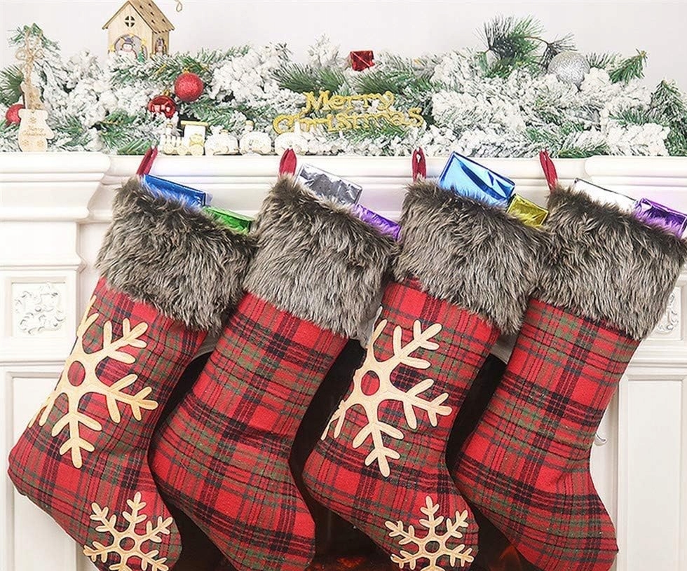 Ponožky 4 Ks 46 CM Mřížka Sněhová Vločka Dekorace