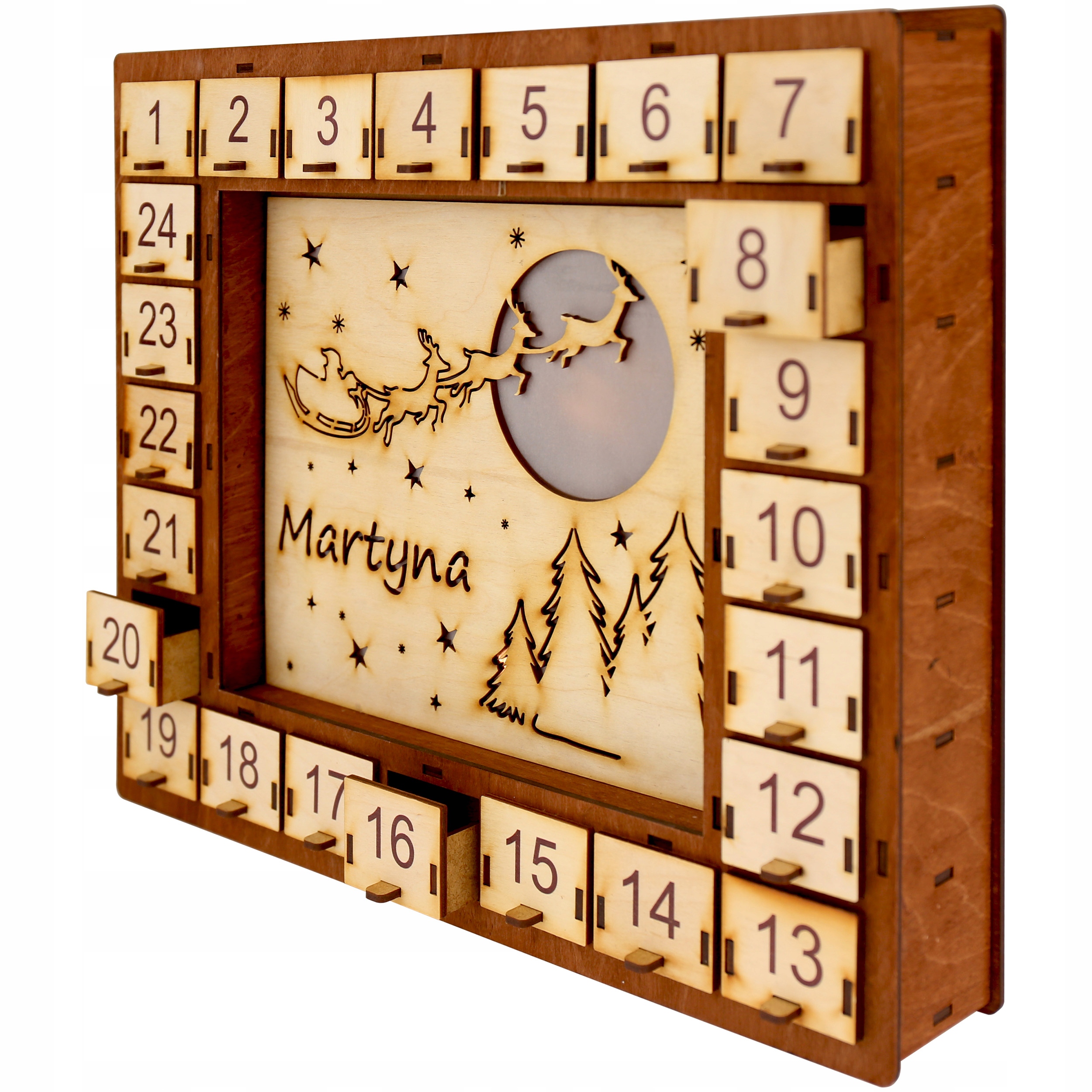 АДВЕНТ КАЛЕНДАРЬ деревянный лампы рождество ИМЯ