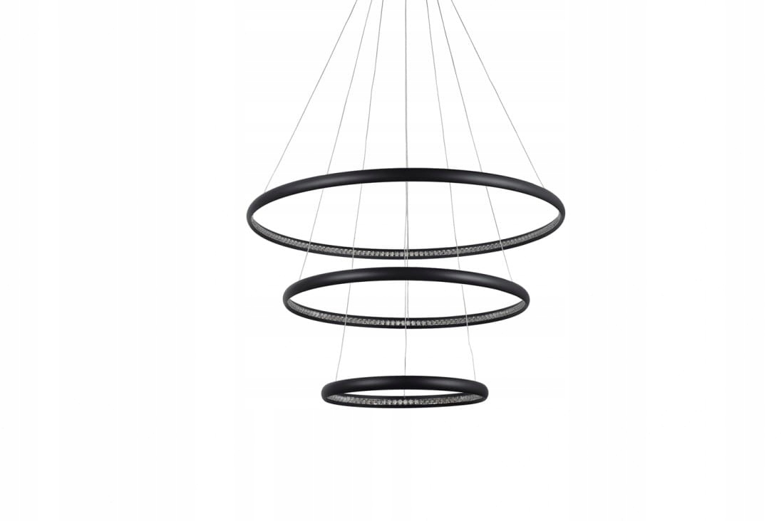AZzardo Lampa wisząca czarna z 3 podwieszanymi ringami Led 55W