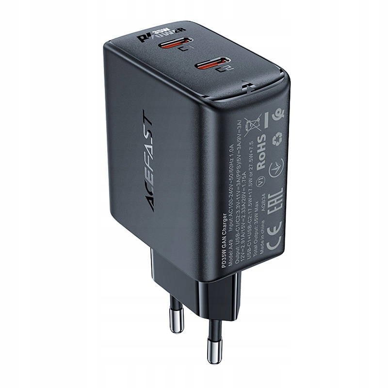 Acefast Rychlá síťová nabíječka 2x Usb-c 35W Pd