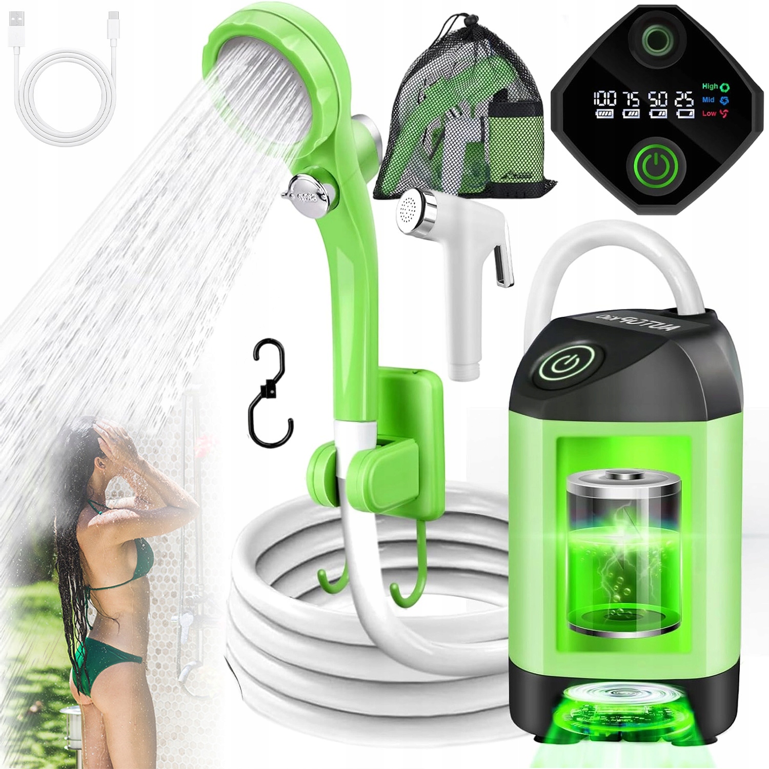 Turistická Kempingová Sprcha Usb Elektrická Pumpa 3 Režimy Přenosná