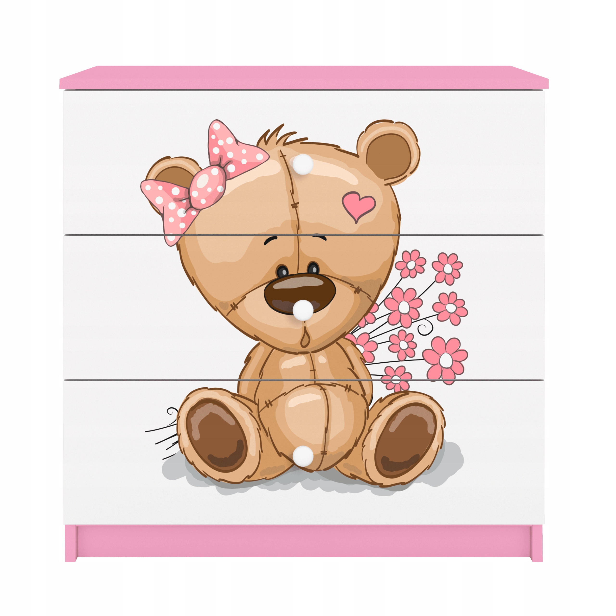 Komoda Babydreams růžová grafika medvídek s květinami 80 cm
