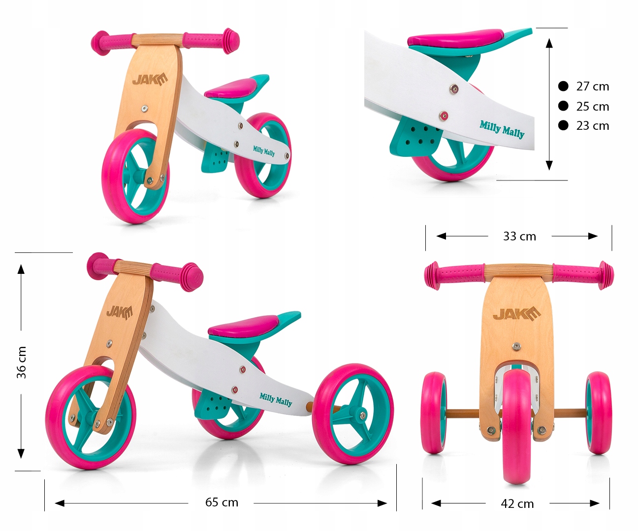 Rowerek Jake Classic Róż Mięta Drewno 2w1