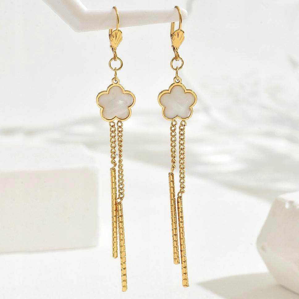 Kolczyki Kolor Złote Kwiaty Kwiatki Długie Wiszące Kobiece 105mm Materiał Inny