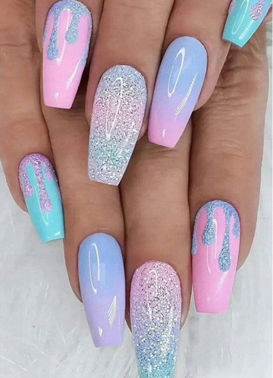 Paznokcie PRESS ON NAILS TIPSY 24 LATO letnie pastele ombre brokat Marka bez marki