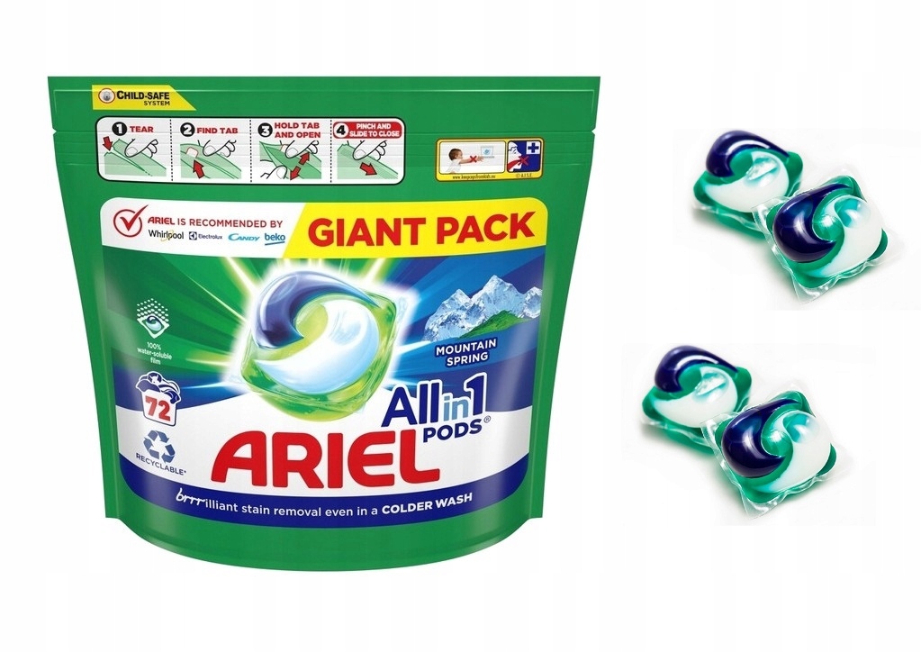 Levně Kapsle na praní bílého prádla Ariel Mountain Spring 72s