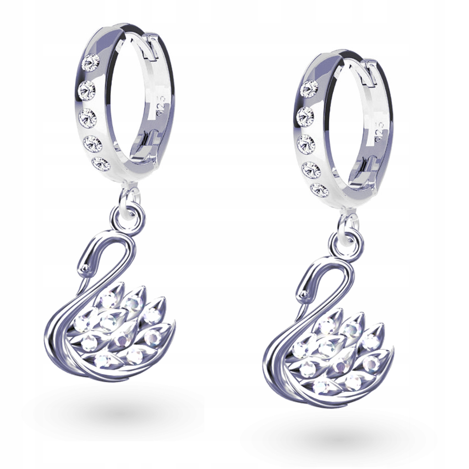 Ptáček Labuť Se Zirkony Stříbrné náušnice pouta stříbro 925