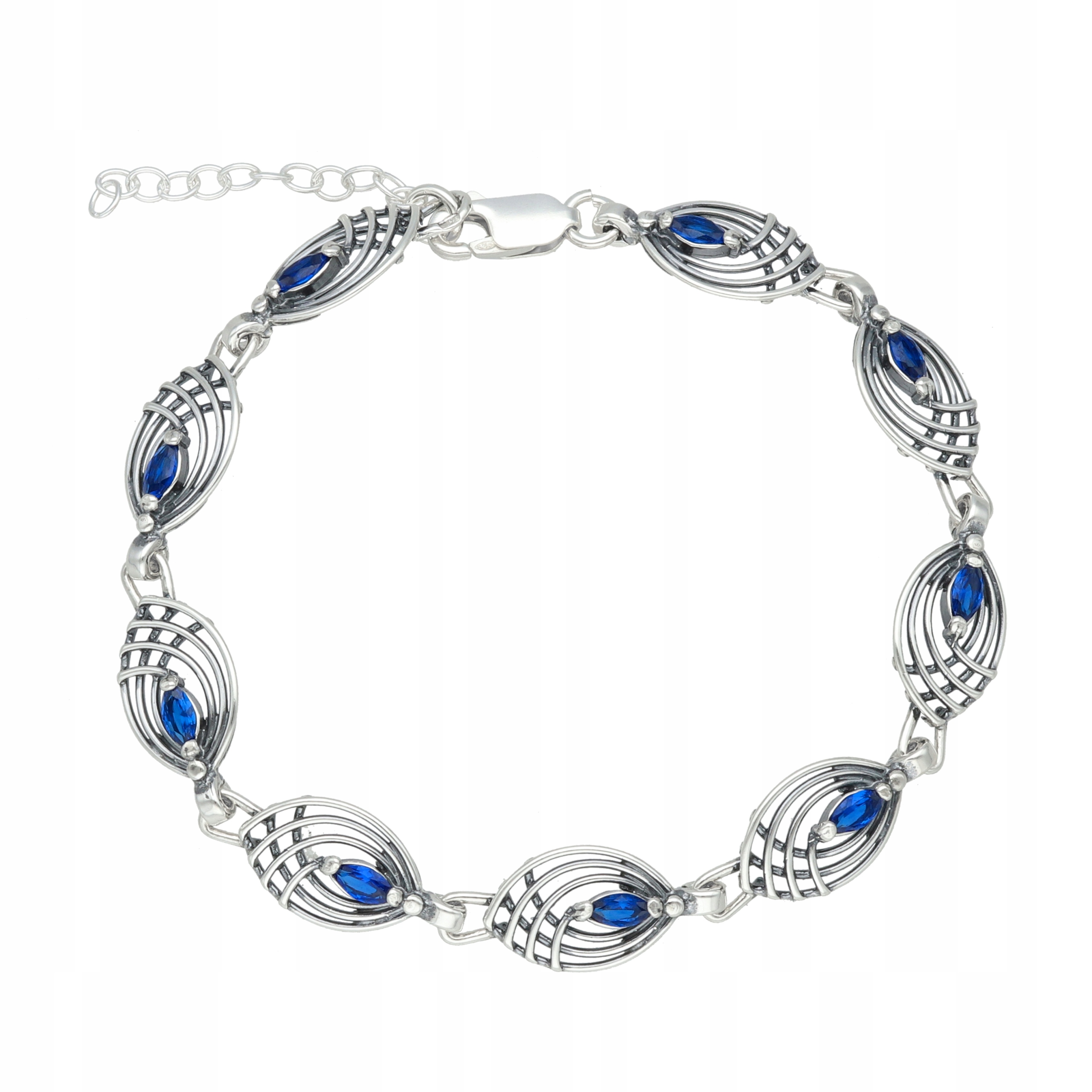 Prolamovaný náramek se safírovými zirkony, stříbro