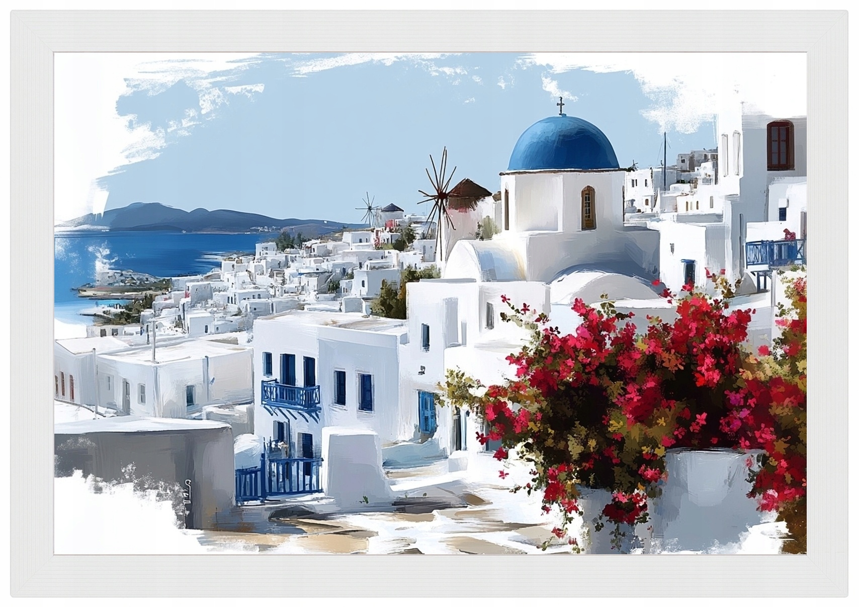 Plakát Na Plakát S Dřevěnou Rámeček Řecko Mykonos Ostrov Léto 60x40