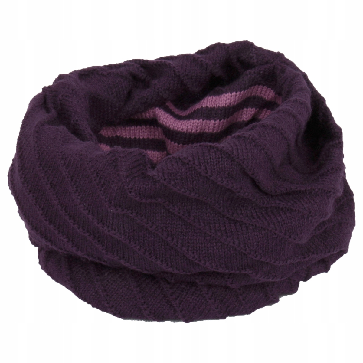 

W327D Fioletow ciepły zimowy szal dzianinowy komin