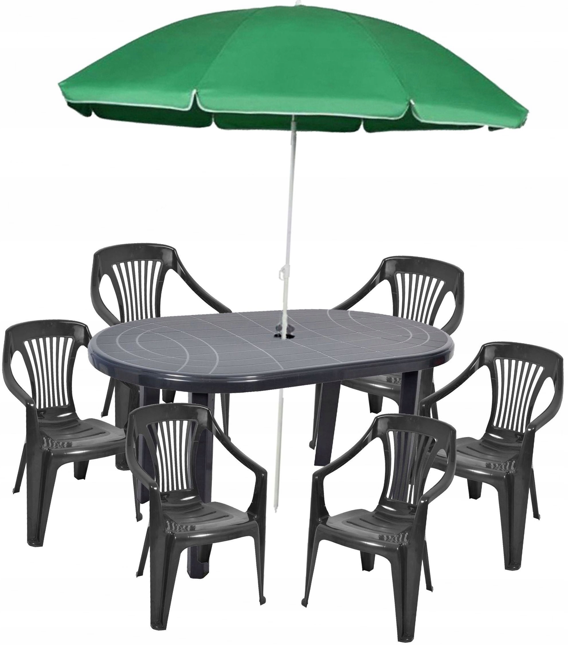 MEBLE OGRODOWE ZESTAW OGRODOWY 6+1 KRZESŁA STÓŁ PARASOL PIRYT GRAFIT