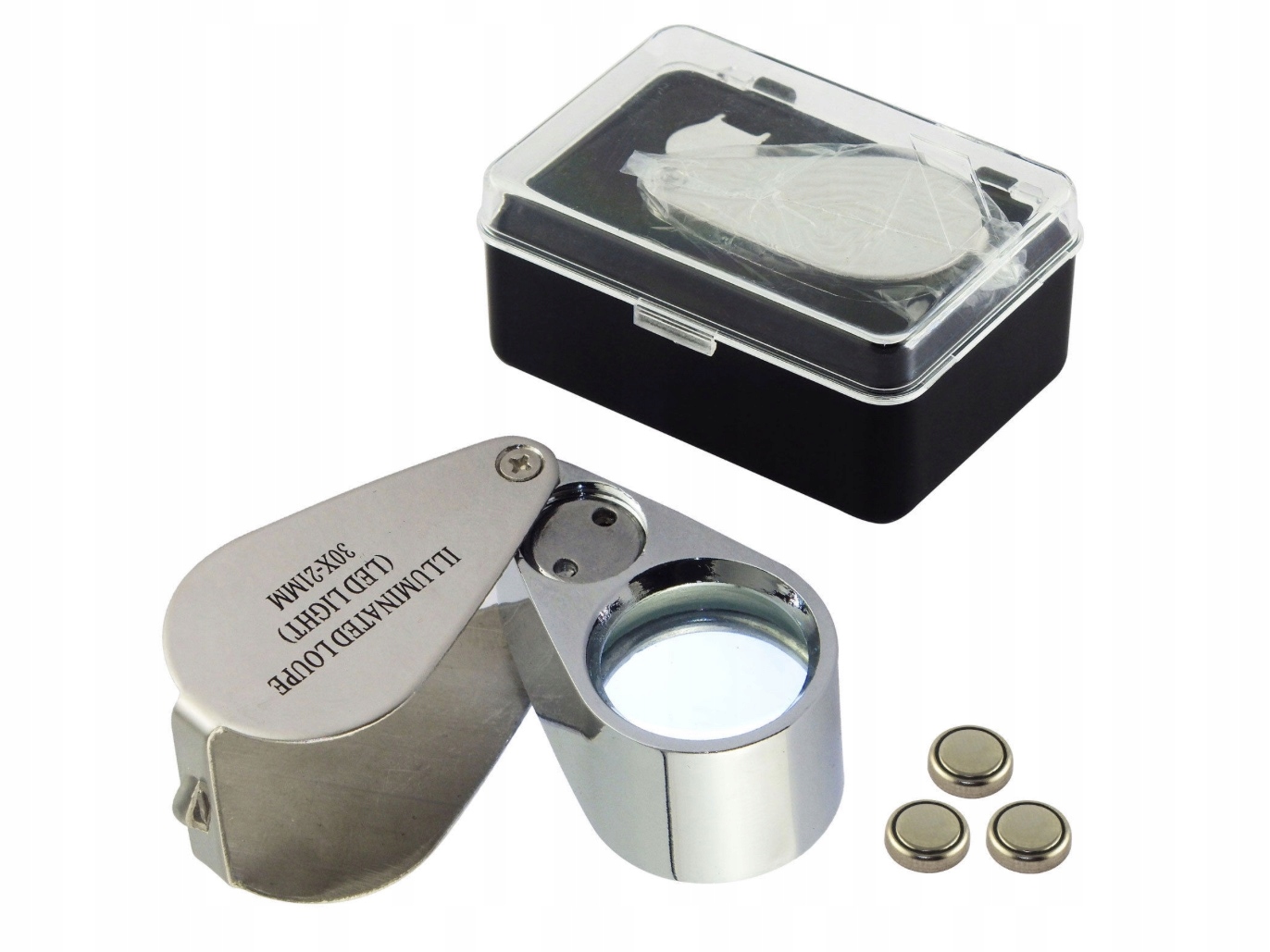 eXtra Lupa Jubilerska 30x Szkło 21mm 2xLED Chrom