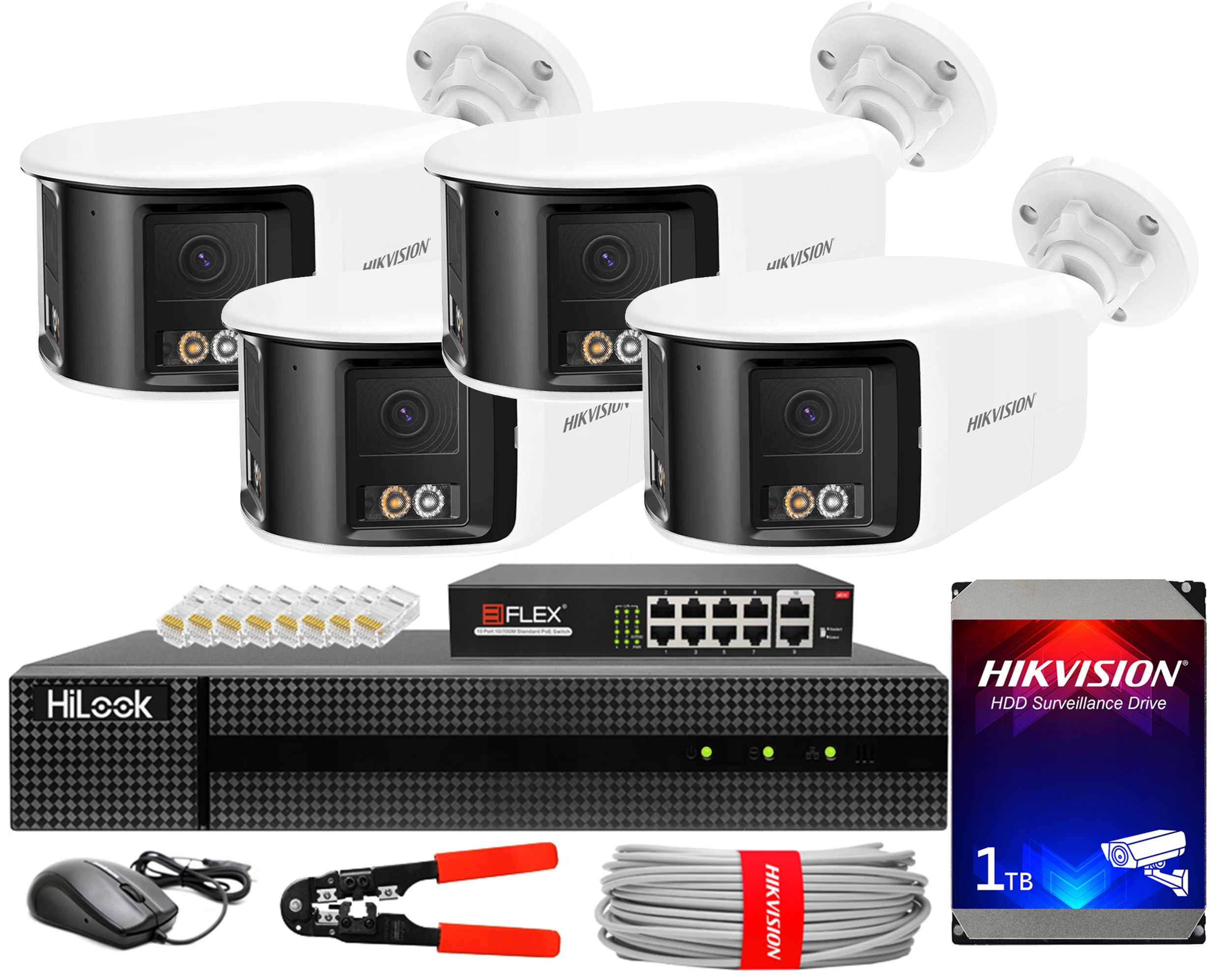 Sada na monitorovanie Ip DS-2CD1T83G2P-LIUF/SL 4 kamery 8MPx Panorama PoE