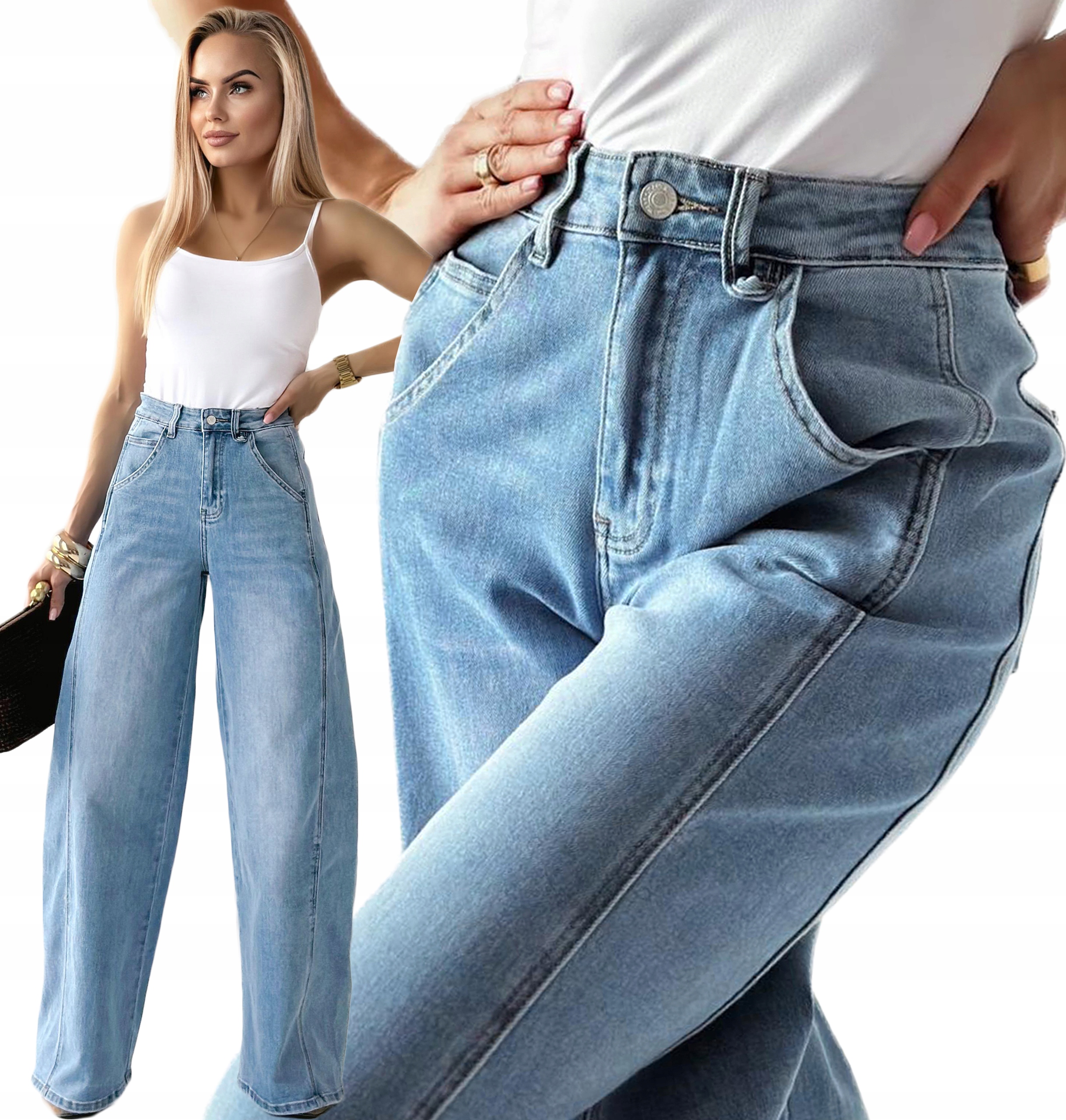 Spodnie damskie Jeansy wysoki stan Wide Leg przeszycia L North