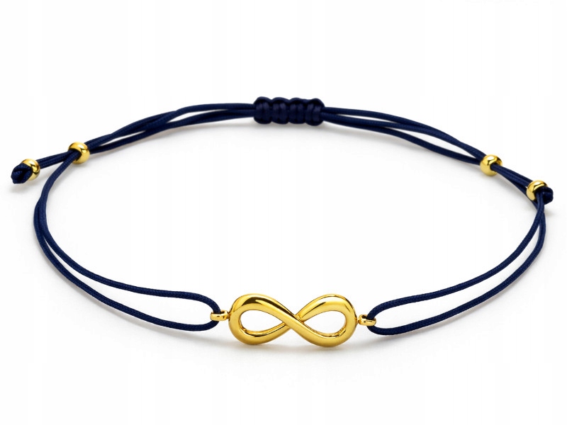 Zlatý náramek 585 černý s provázkem a nekonečnem jako dárek