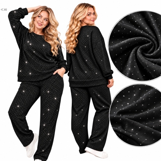 Teplákovka Dámské Máslo Premium Blink Černé Zirkony Lesklé 50 52 5XL 6XL