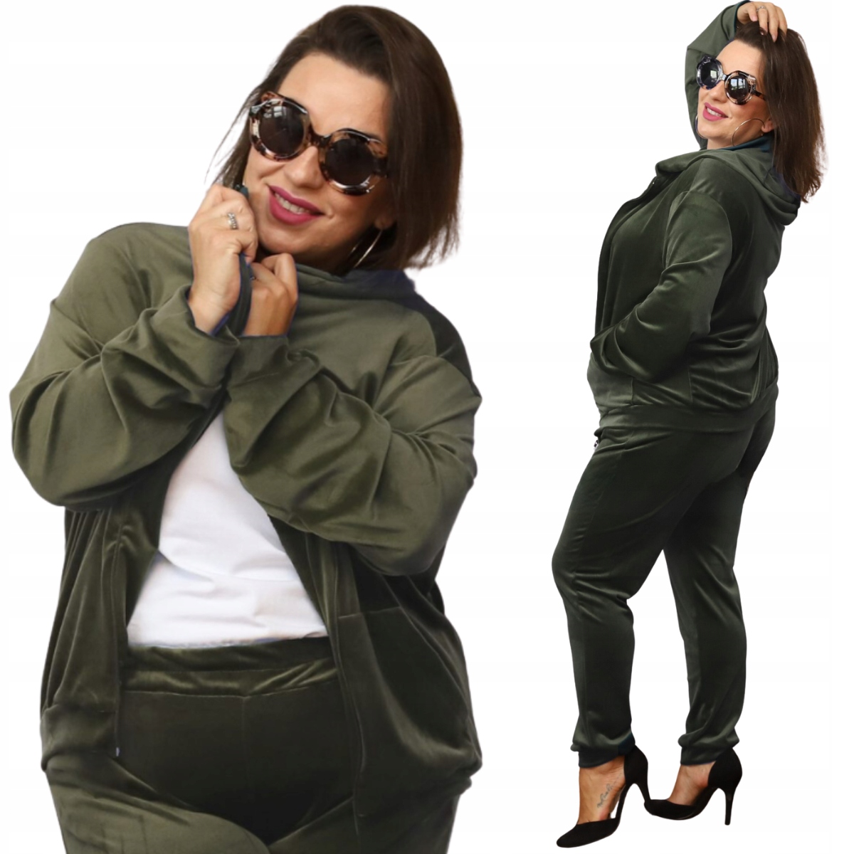 Velurová teplákovka dámská mikina na zip s kapucí 8216 Plus Size 4XL