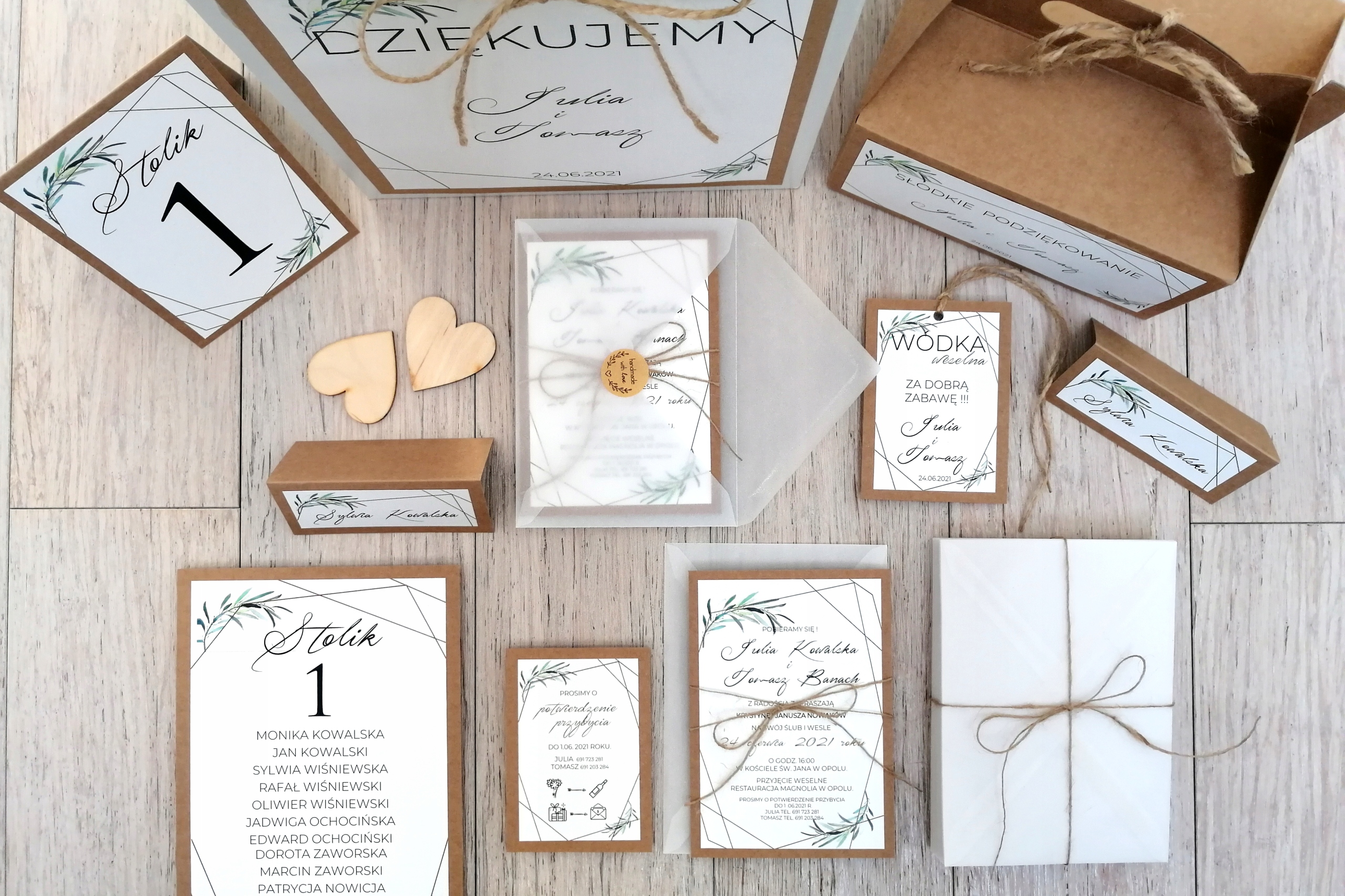 ZAPROSZENIA ŚLUBNE BOTANICAL BOHO KALKA EKO - BO3 Zdobienie sznurek