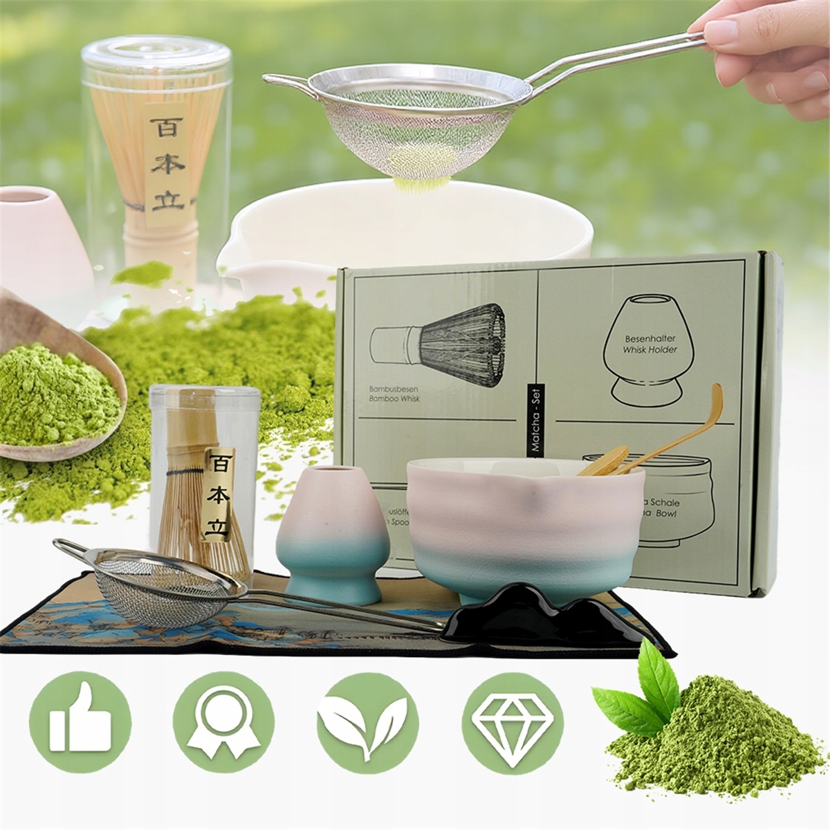 Levně Sada Nádobí Na Matchu Z Bambusu S Mísou A Šlehací Metlou Pro Domácí Použití