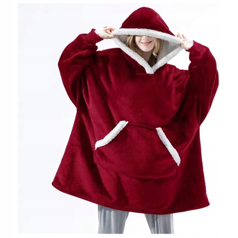 

Ciepła Bluza Koc Oversize Kocobluza 2W1 XXL Bordo