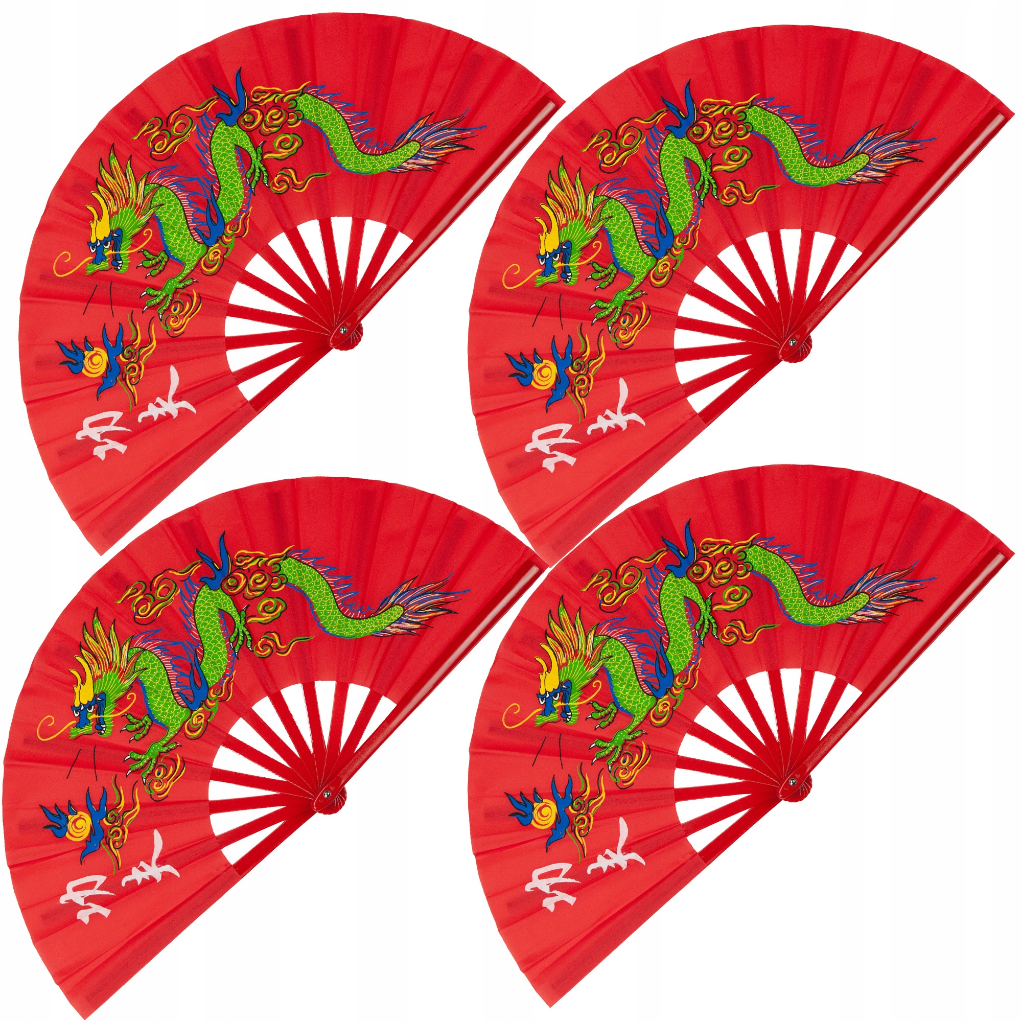 4 Vějíř červený skládací ruční 33x64 cm pro tanec sport