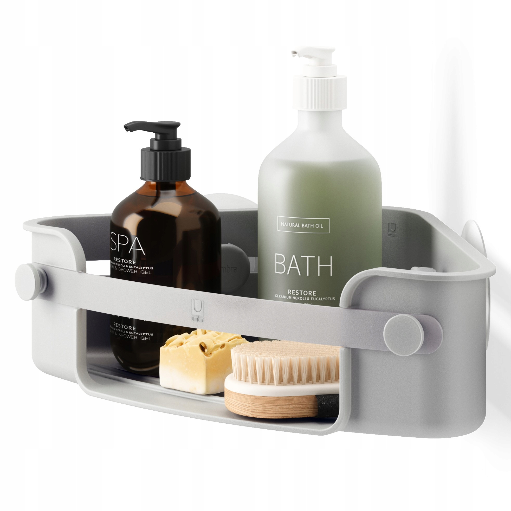 Rohová sprchová polička do koupelny, kabiny na kosmetiku, myčky, šedá Flex