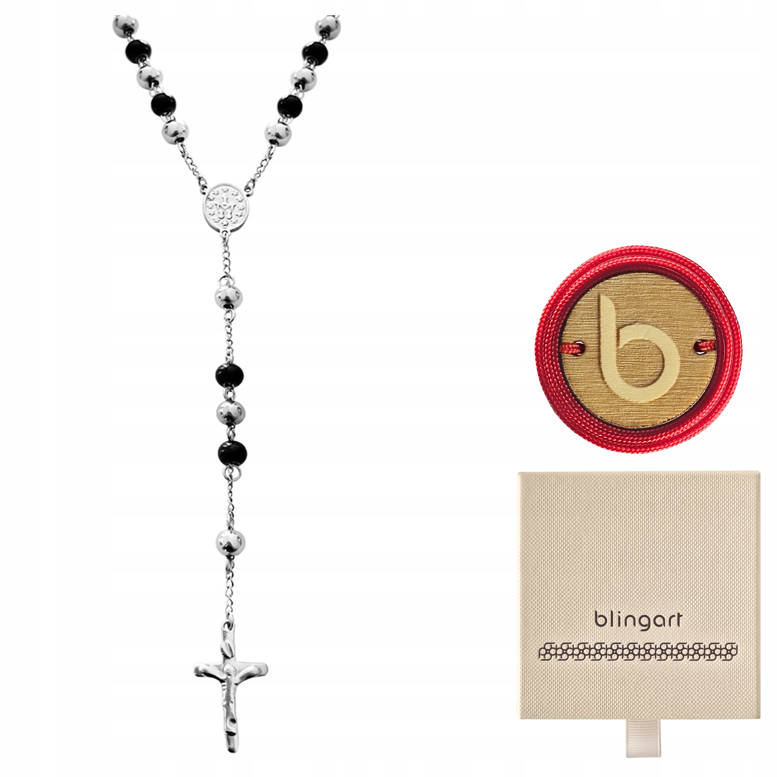 Pánský náhrdelník Růženec s křížkem ocel dlouhý Blingart