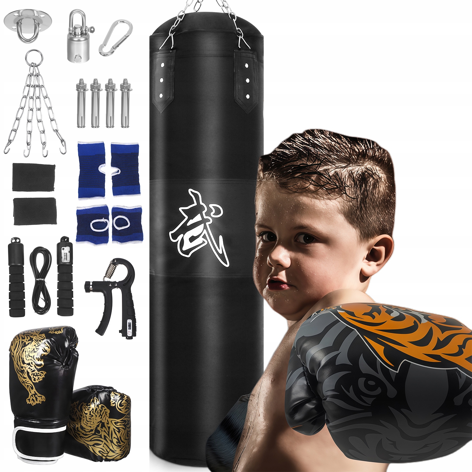 Sada pro box pro dospělé – Boxovací pytel 120 cm k zavěšení Rukavice