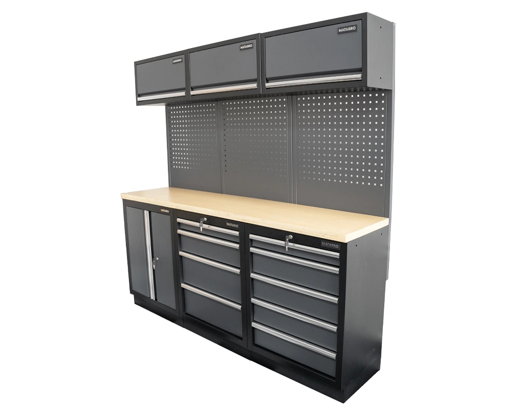 Sestava 6 ks dílenského nábytku SET-CA01027 s dřevěnou pracovní deskou