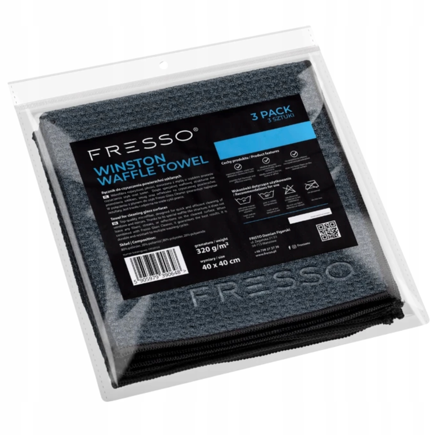 Fresso Winston Waffle Towel 320gsm, 40x40 cm 3-Pack mikrofibra waflowa do