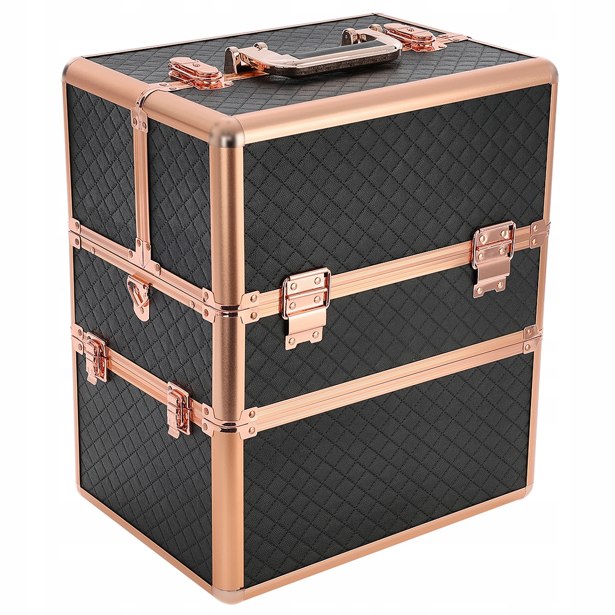 Kuferek Kosmetyczny Duży XL Rose Gold Pikowany Czarny Złoty