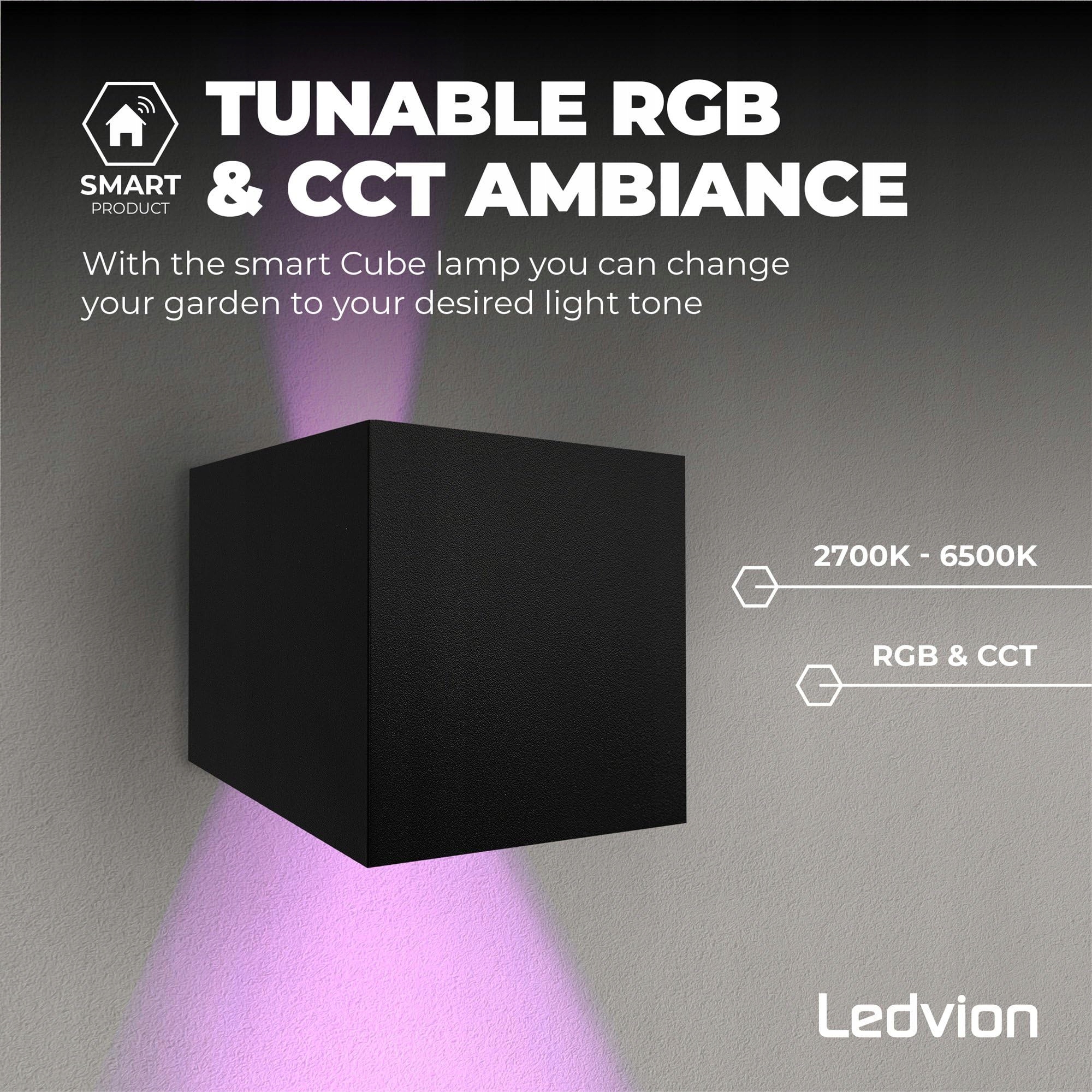 Inteligentna Lampa Ścienna LED RGBWW Wewnętrzna Zewnętrzna IP54 Ledvion — miniatura 6