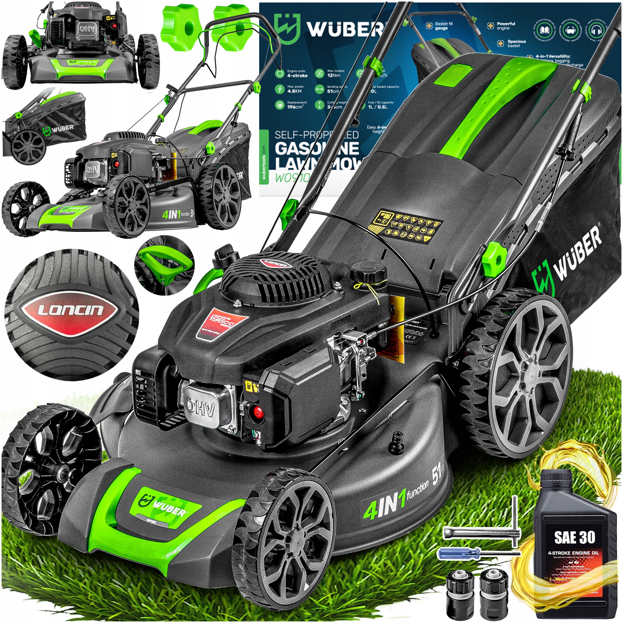 Kosiarka Spalinowa Do Trawy Z Napędem Mocna Silnik Loncin Napęd Wuber +olej