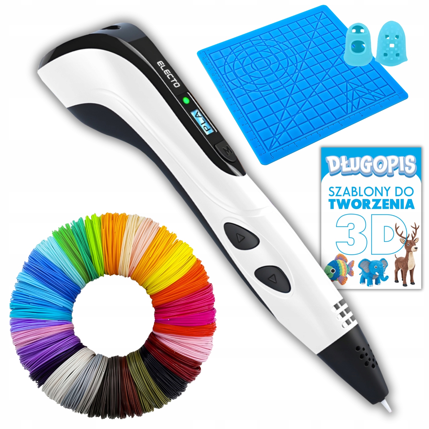 Długopis 3D Pro biały dla dzieci wkłady Pla 260m mata szablony zestaw