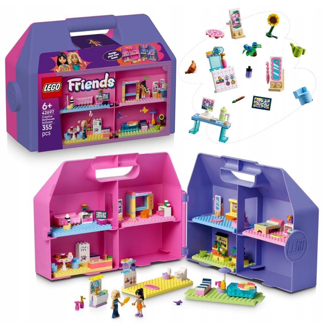 Lego Friends 42697 Kreativní kufřík s domečkem pro panenky, přenosný domeček 2v1