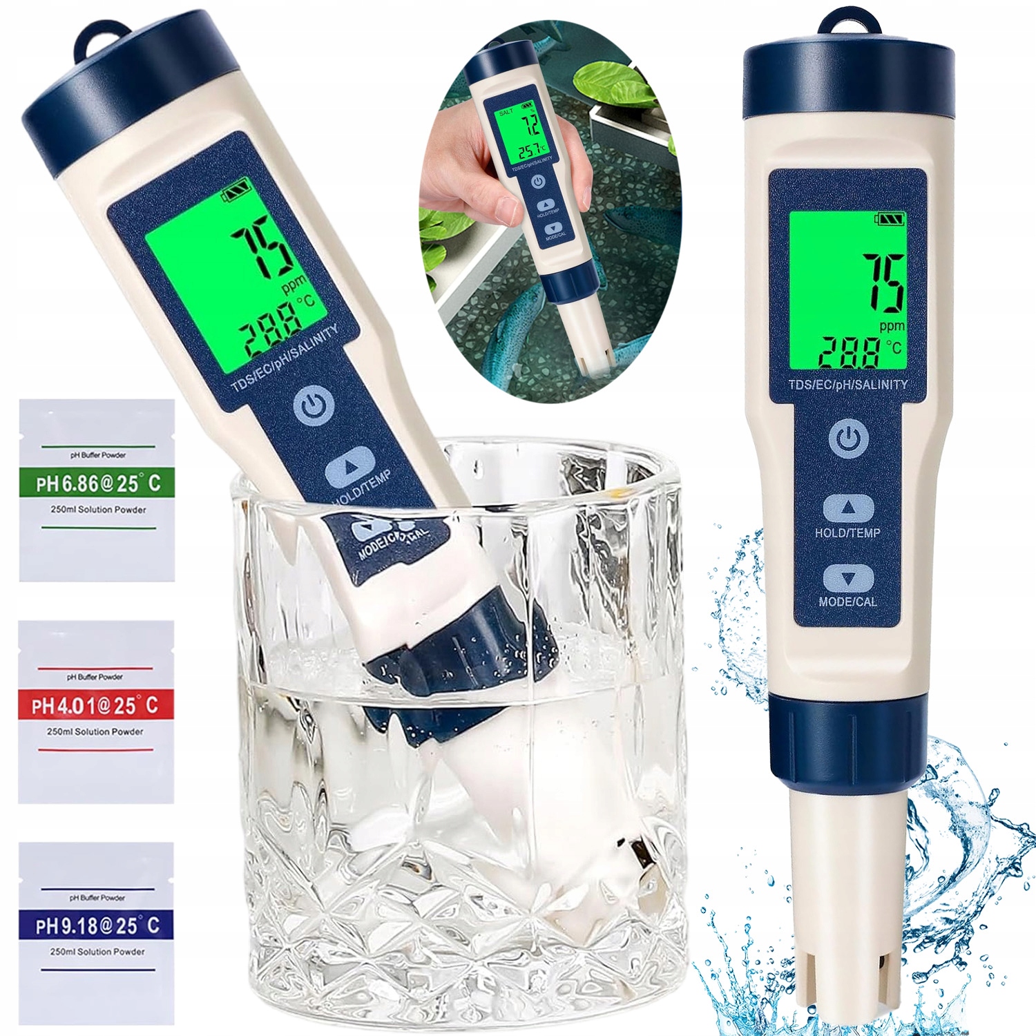 Levně Měřič Ph Vody 5V1 Digitální Tester Tds Ec Slanosti Pro Akvaristiku