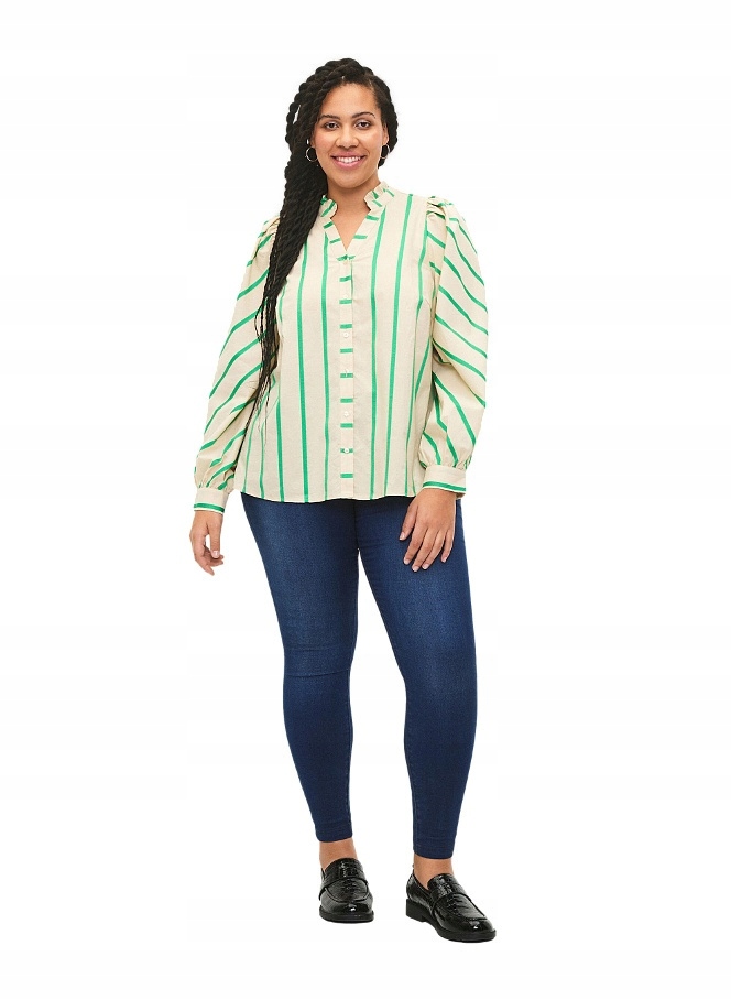 Zizzi Béžová Košile S Pruhovaným Vzorem Bavlna 212A 52