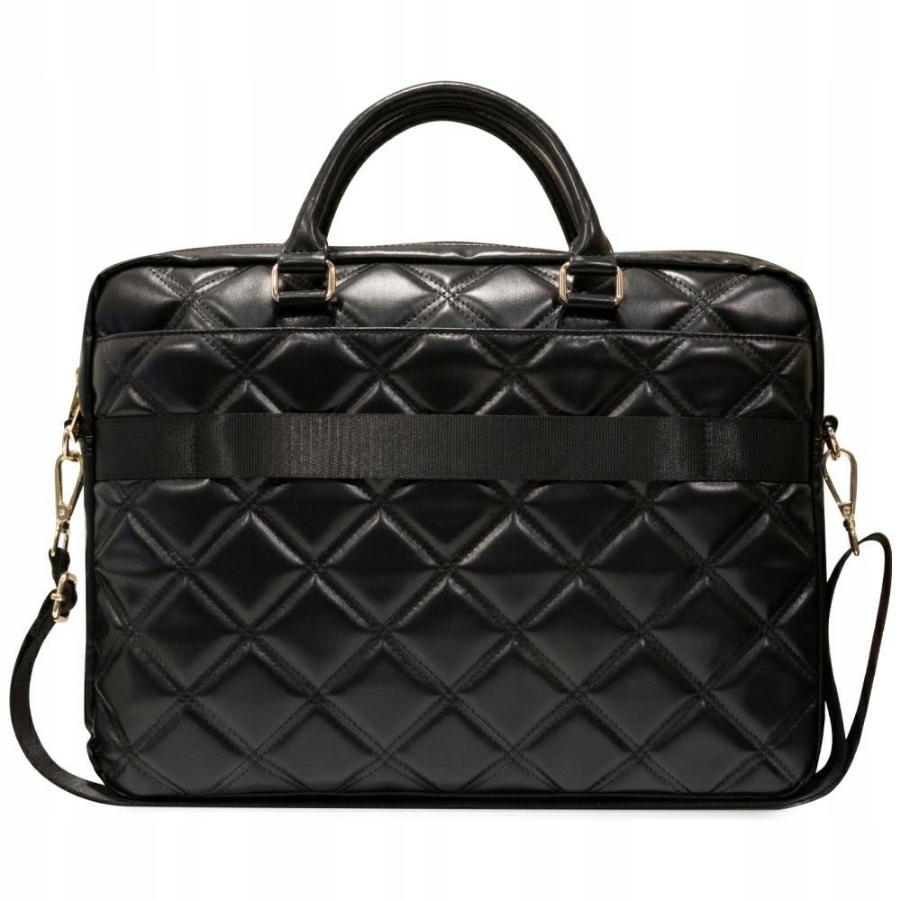 Torba na laptop Guess Quilted 16", czarna, skóra pikowana