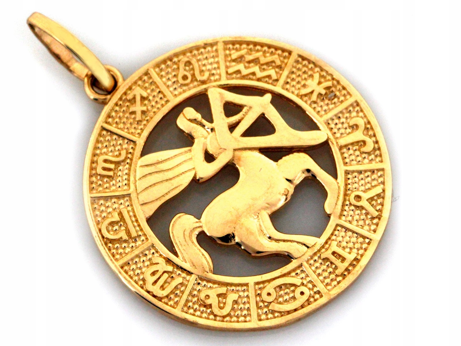 Zlatý přívěsek 585 Střelec zvěrokruhu v kruhu s ažurovým dárek 1.62 g