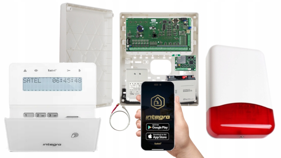 System Alarmowy Satel Integra 64 Zestaw Gsm Lte Aplikacja Panel LCD Syrena