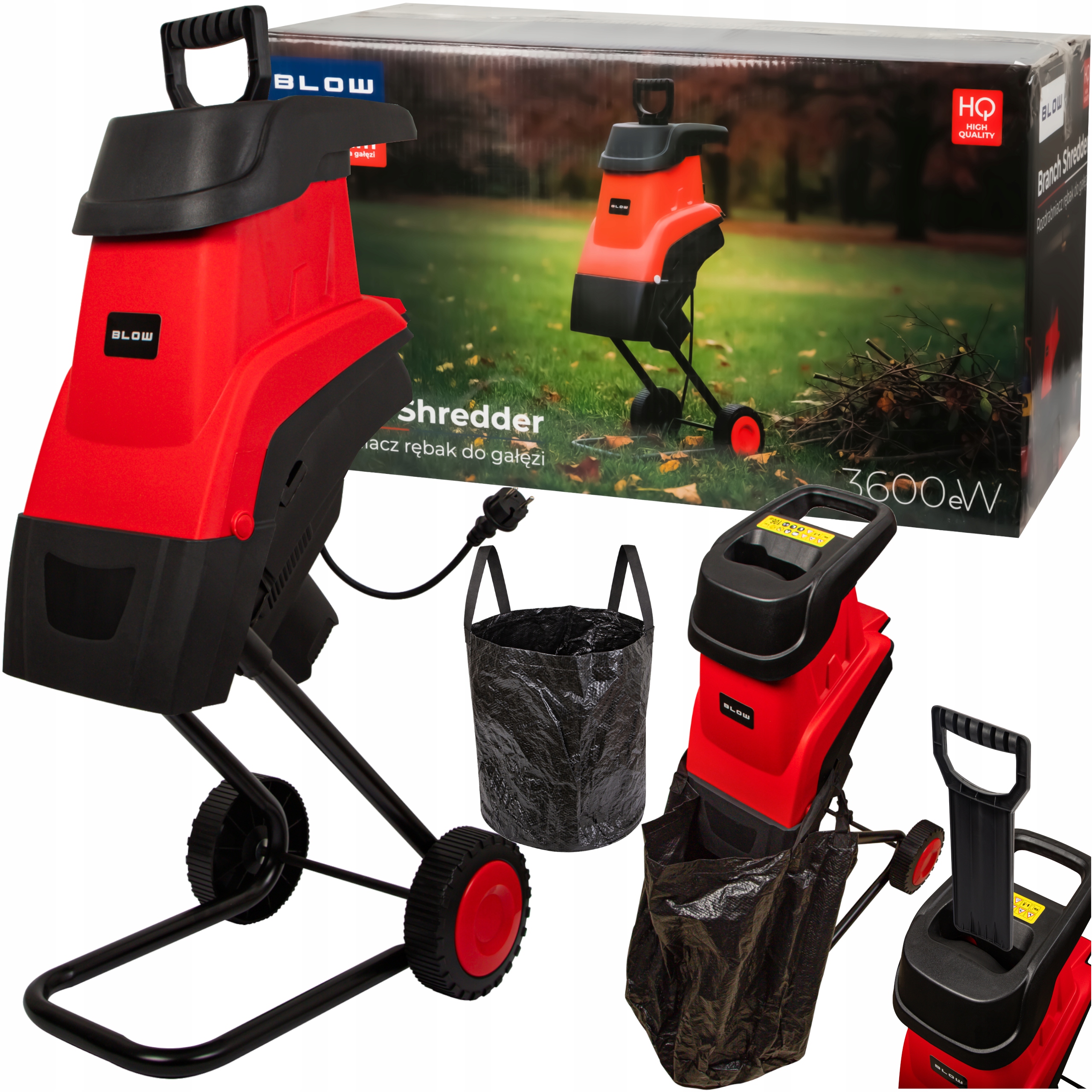 Drtič Na Větve Elektrický Výkonný 3600W 45mm Taška 45L