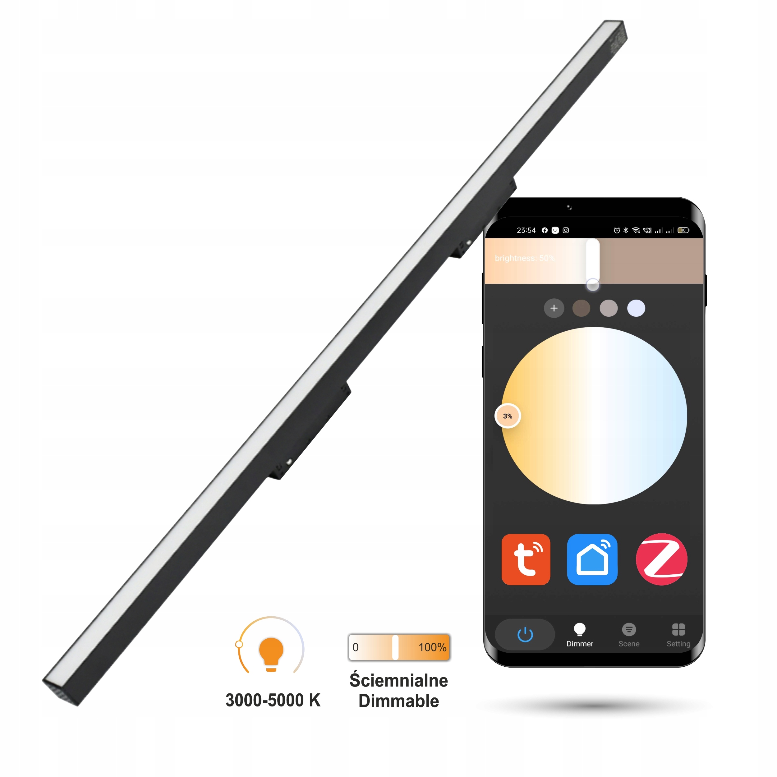 Lineárny Led reflektor Zigbee Flood 30W pre koľajnice Smart Track 48VDC