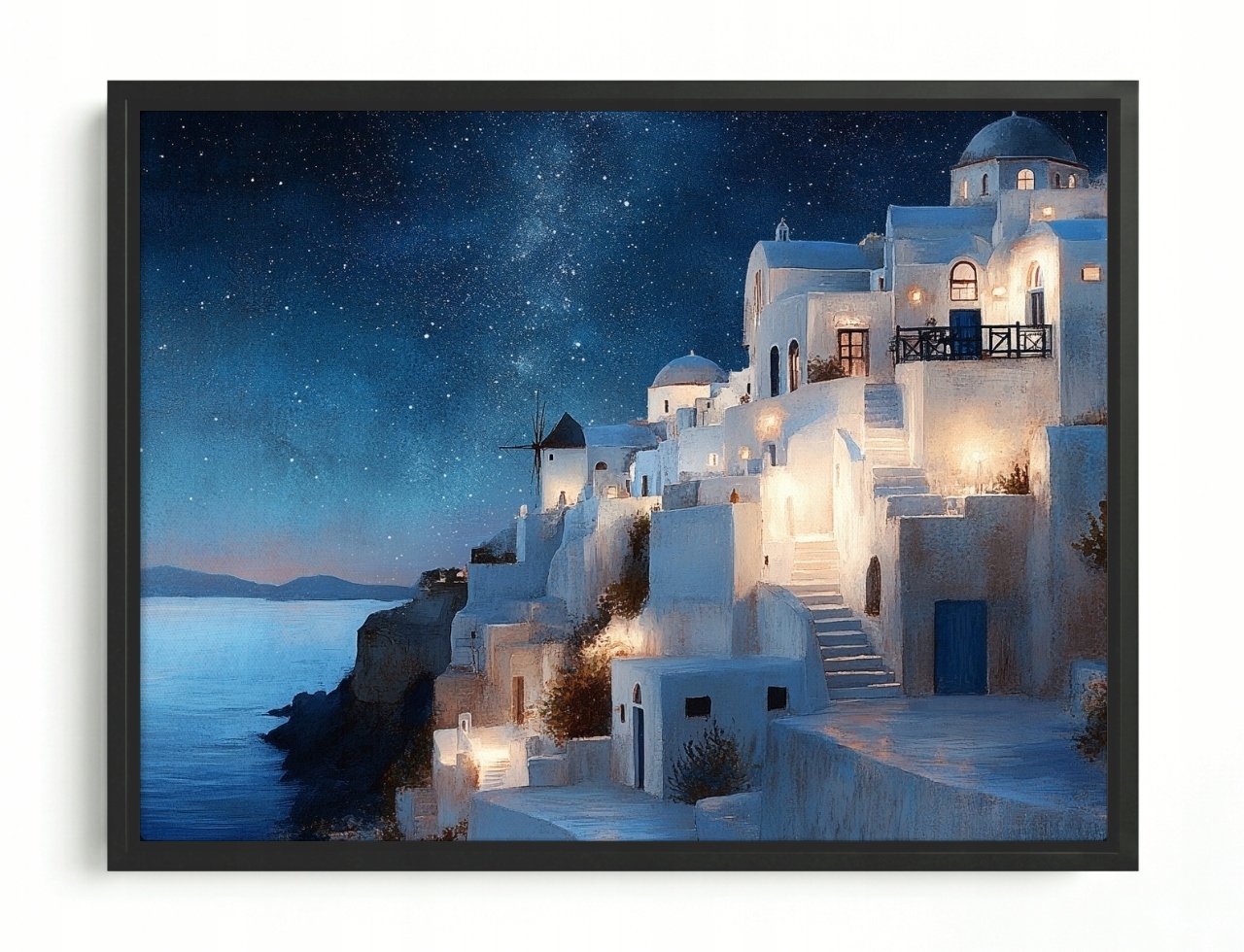 Obraz Rám Americký Box Krajina Řecko Ostrov Santorini Město Noc 100x75