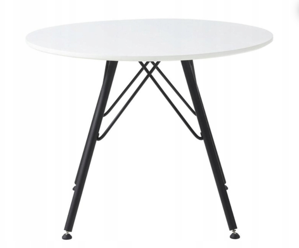 STÓŁ OKRĄGŁY DO JADALNI BIAŁY 100CM CZARNE NOGI