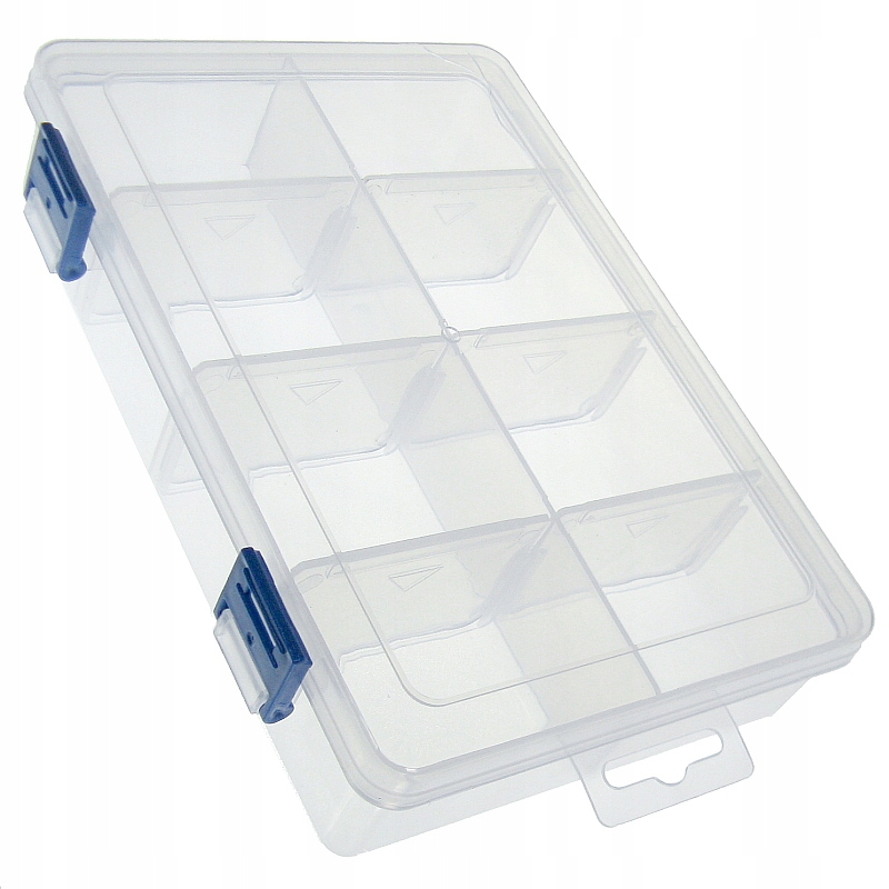 Organizer pojemnik 8 przegródek 20x13,5x4,5cm zamykany przeźroczysty