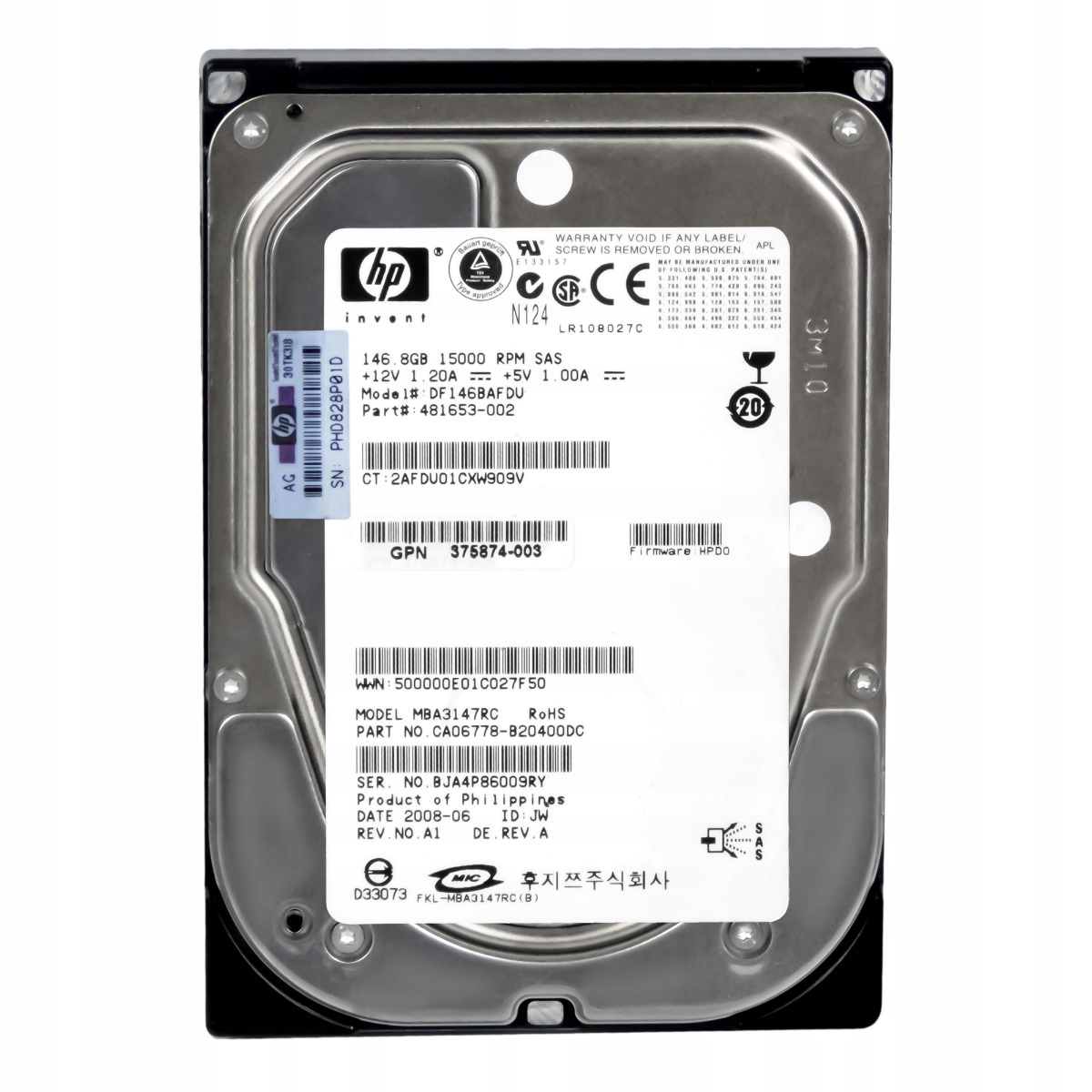 Hp 481653-002 146GB 15K 16MB Sas 3.5'' DF146BAFDU
