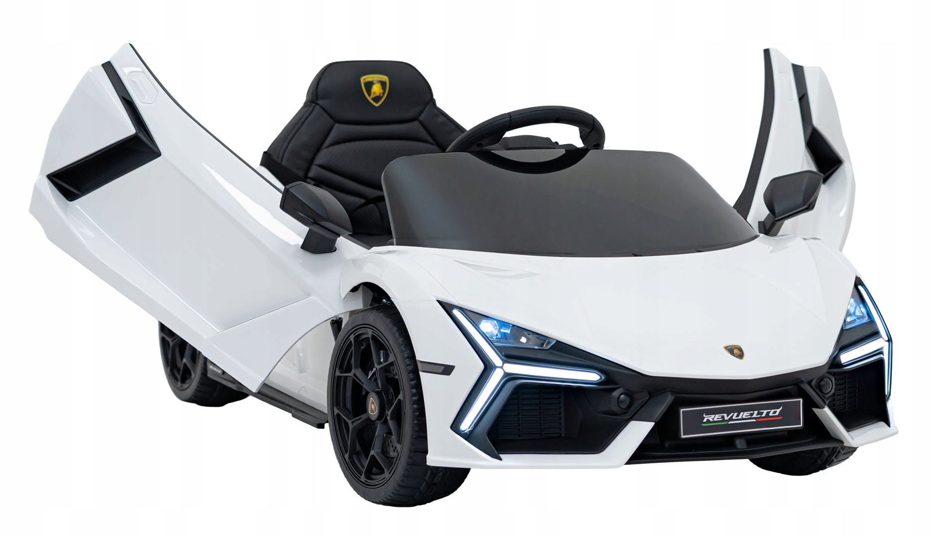 Samochód na akumulator dla dzieci Lamborghini Revuelto Białe pasy pilot Led